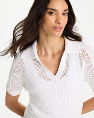 Chico's For Sale Alabaster Sequin Pointelle Pullover Polo Sweater