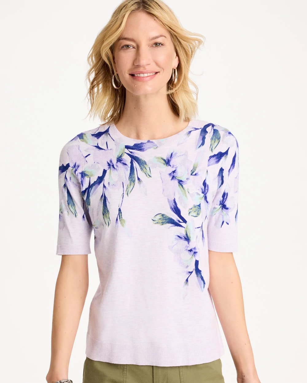Chico's Online Orchid Mist Ella Short-Sleeve Orchid Sweater