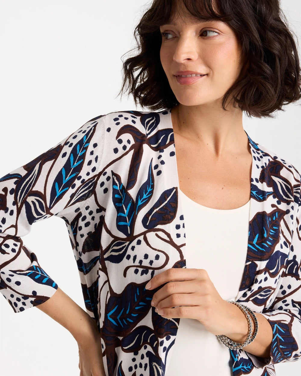 Chico's Discount Deep Brown Printed Summer Romance Cardigan