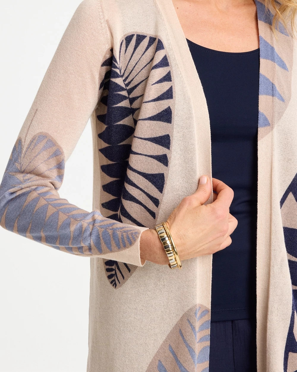 Chico's Sale Ecru Long Leaf Print Summer Romance Cardigan
