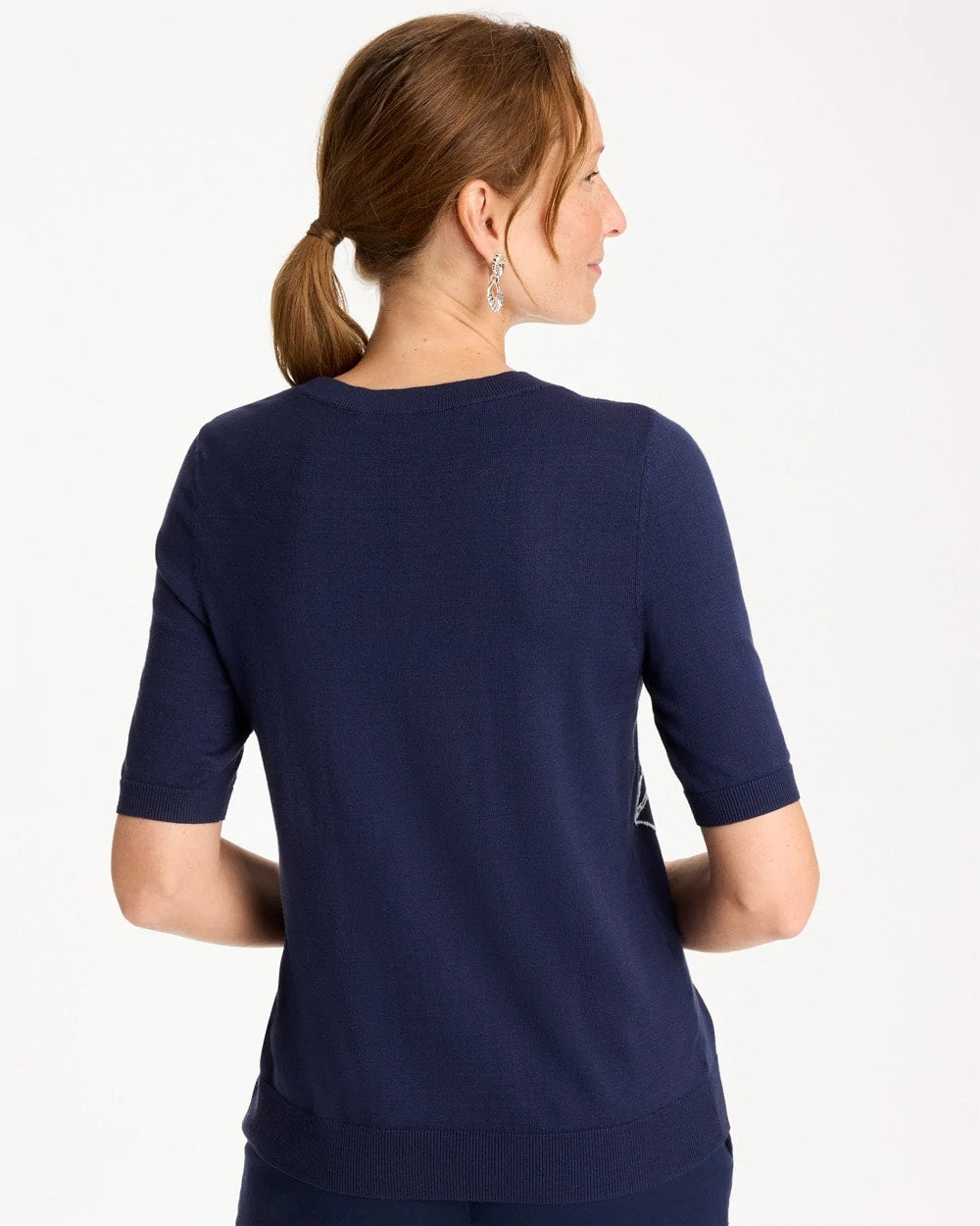 Chico's For Sale Passport Blue Ella Short-Sleeve Floral Sweater