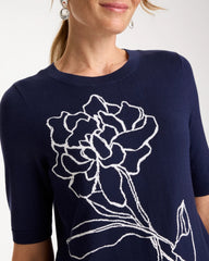 Chico's For Sale Passport Blue Ella Short-Sleeve Floral Sweater