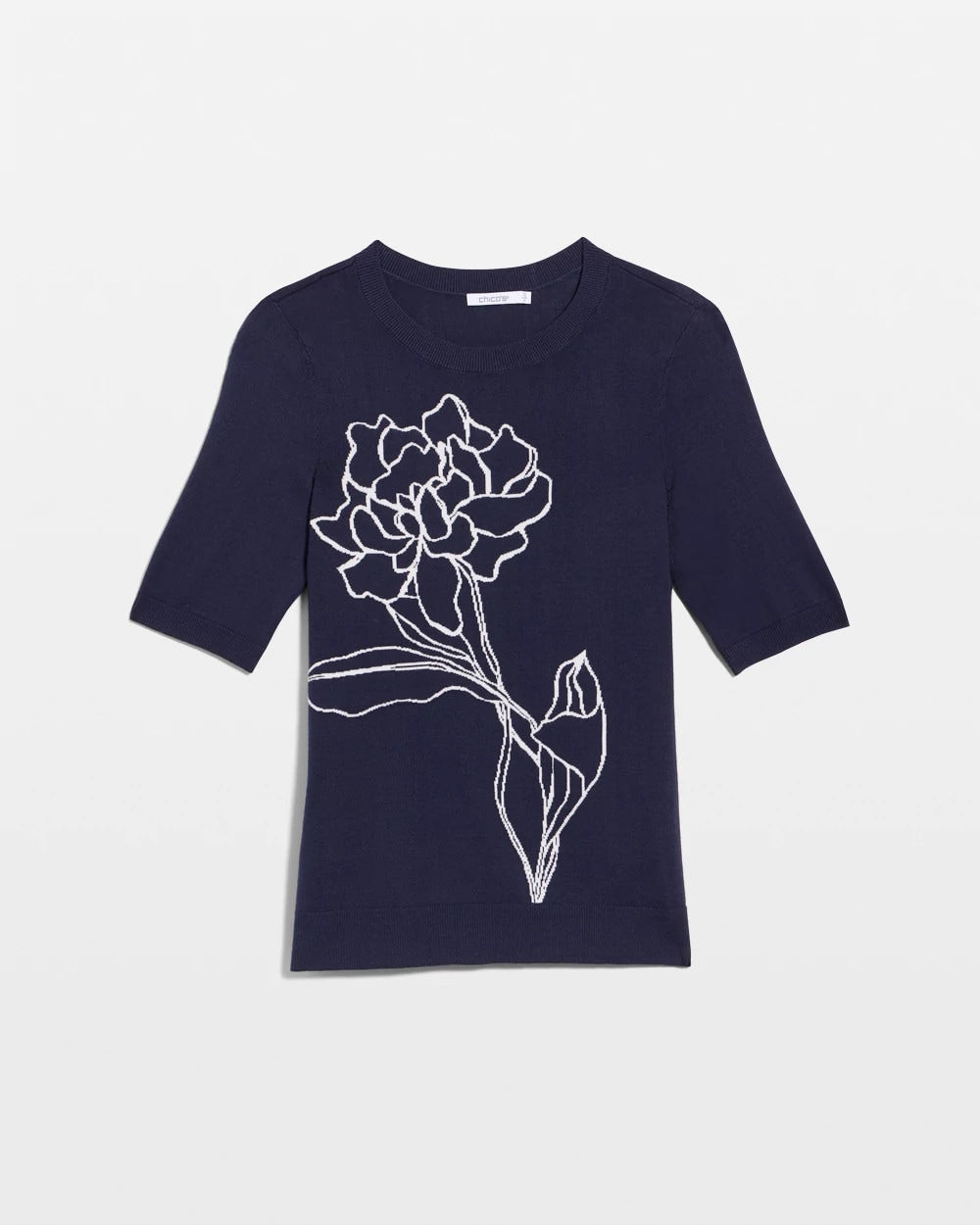 Chico's For Sale Passport Blue Ella Short-Sleeve Floral Sweater