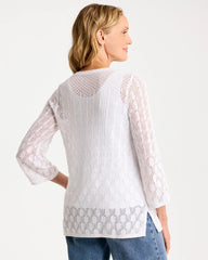 Chico's Discount Alabaster Cotton-Linen Lace Notch-Neck Sweater