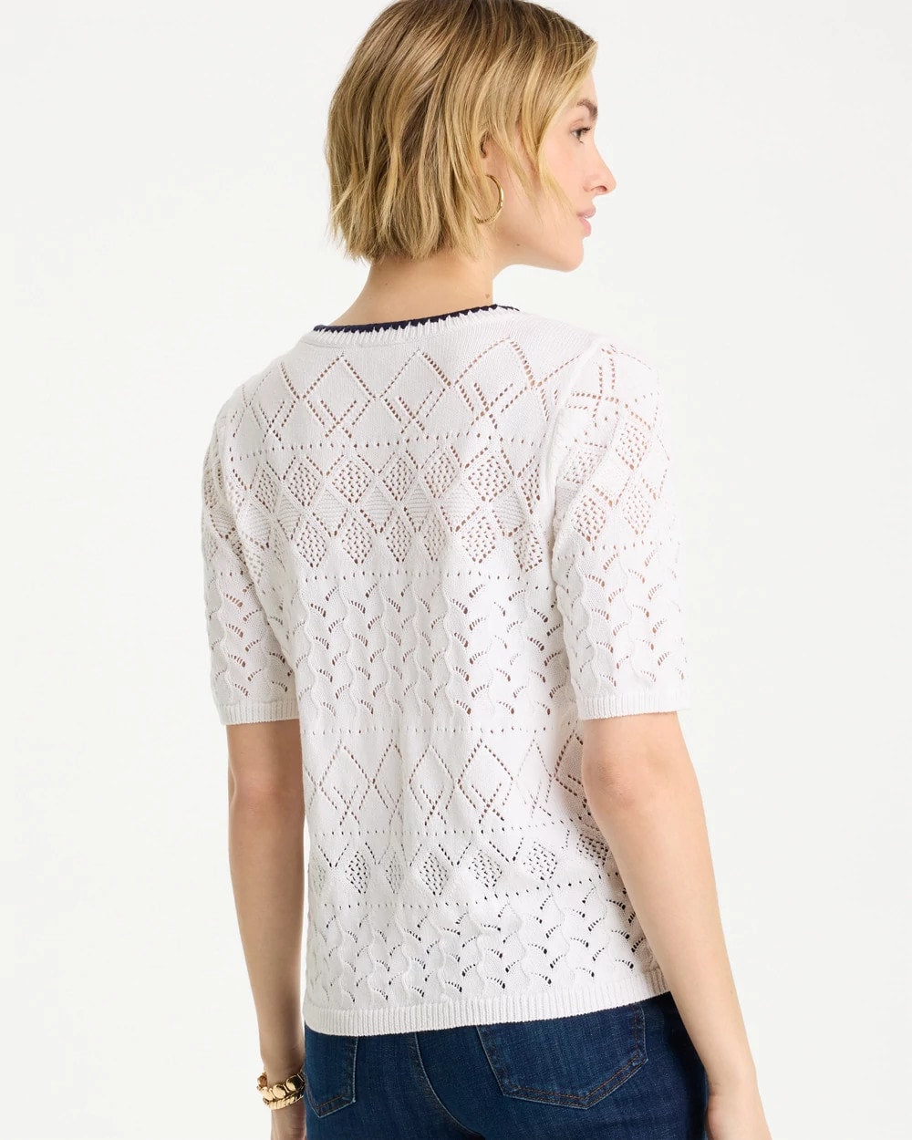 Chico's On Sale Alabaster Pointelle Blanket-Stitch Pullover Sweater