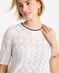 Chico's On Sale Alabaster Pointelle Blanket-Stitch Pullover Sweater