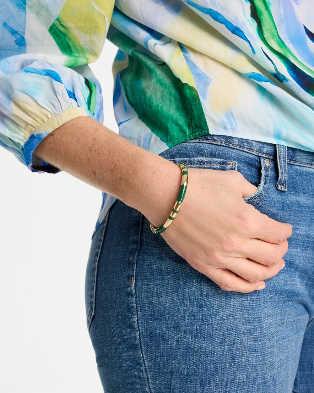 Chico's Discount Green Green Enamel Hinge Bangle