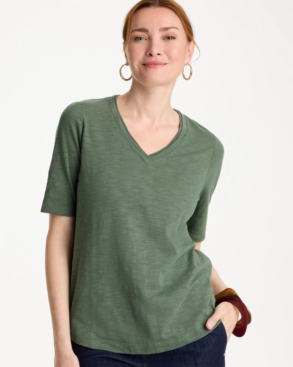 Chico's Sale Kelp Forest Cotton Slub V-Neck Tee
