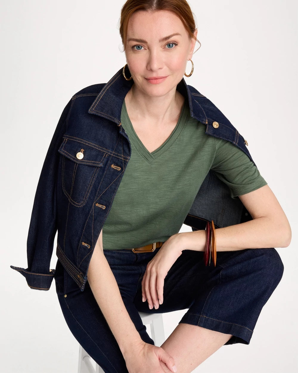 Chico's Sale Kelp Forest Cotton Slub V-Neck Tee