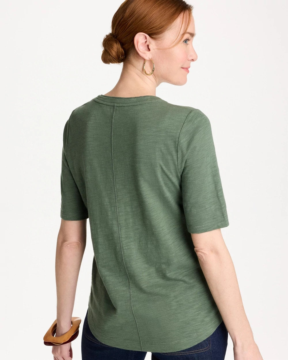 Chico's Sale Kelp Forest Cotton Slub V-Neck Tee