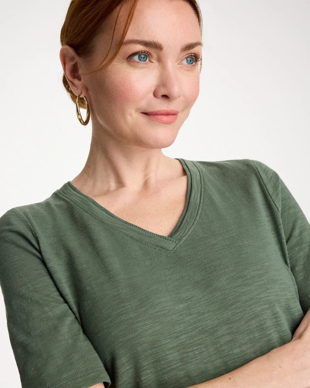 Chico's Sale Kelp Forest Cotton Slub V-Neck Tee