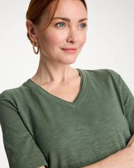 Chico's Sale Kelp Forest Cotton Slub V-Neck Tee