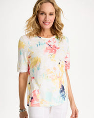 Chico's Outlet Bondi Blue Cotton Slub Printed Henley Tee