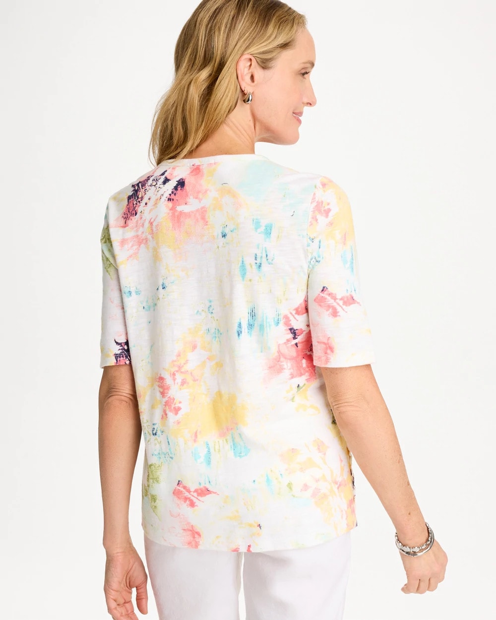 Chico's Outlet Bondi Blue Cotton Slub Printed Henley Tee