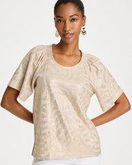 Chico's On Sale Smokey Taupe Cotton Foiled Shirred Tee