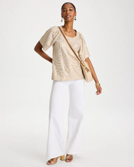 Chico's On Sale Smokey Taupe Cotton Foiled Shirred Tee
