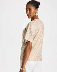 Chico's On Sale Smokey Taupe Cotton Foiled Shirred Tee