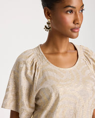 Chico's On Sale Smokey Taupe Cotton Foiled Shirred Tee