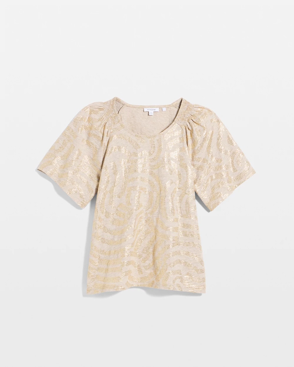 Chico's On Sale Smokey Taupe Cotton Foiled Shirred Tee