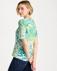 Chico's For Sale Bondi Blue Pima Printed Elbow Sleeve Tee