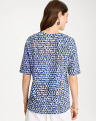 Chico's Discount Passport Blue Cotton Slub Printed Tee