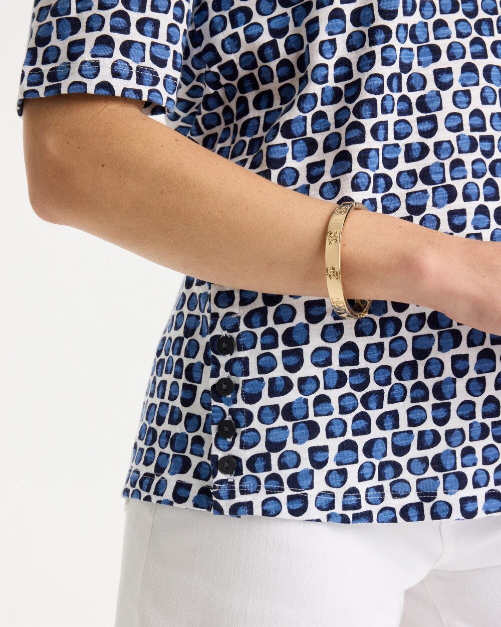 Chico's Discount Passport Blue Cotton Slub Printed Tee