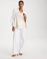 Chico's Sale Alabaster Striped Cotton Slub V-Neck Tee