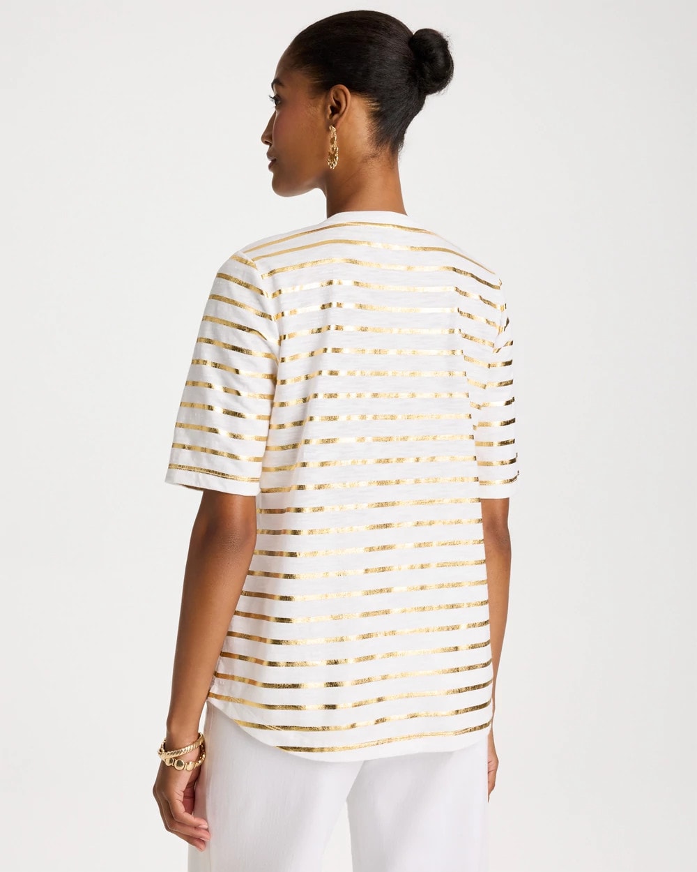 Chico's Sale Alabaster Striped Cotton Slub V-Neck Tee