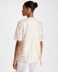 Chico's Sale Alabaster Striped Cotton Slub V-Neck Tee
