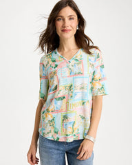 Chico's Outlet Bondi Blue Limoni Dolci Cotton Slub V-Neck Tee
