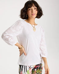 Chico's On Sale Alabaster Cotton Eyelet Sleeve Tee