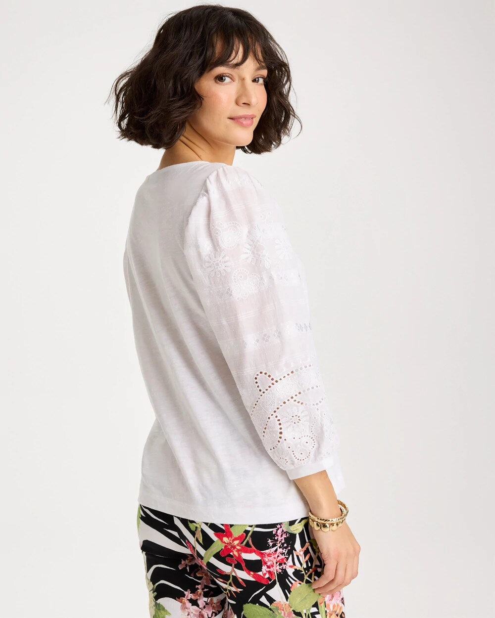 Chico's On Sale Alabaster Cotton Eyelet Sleeve Tee
