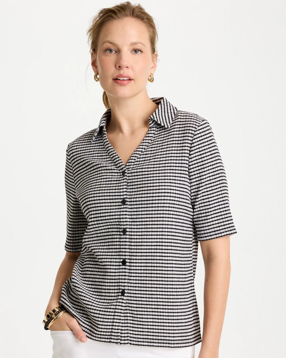 Chico's Online Black Gingham Textured Camp Tee