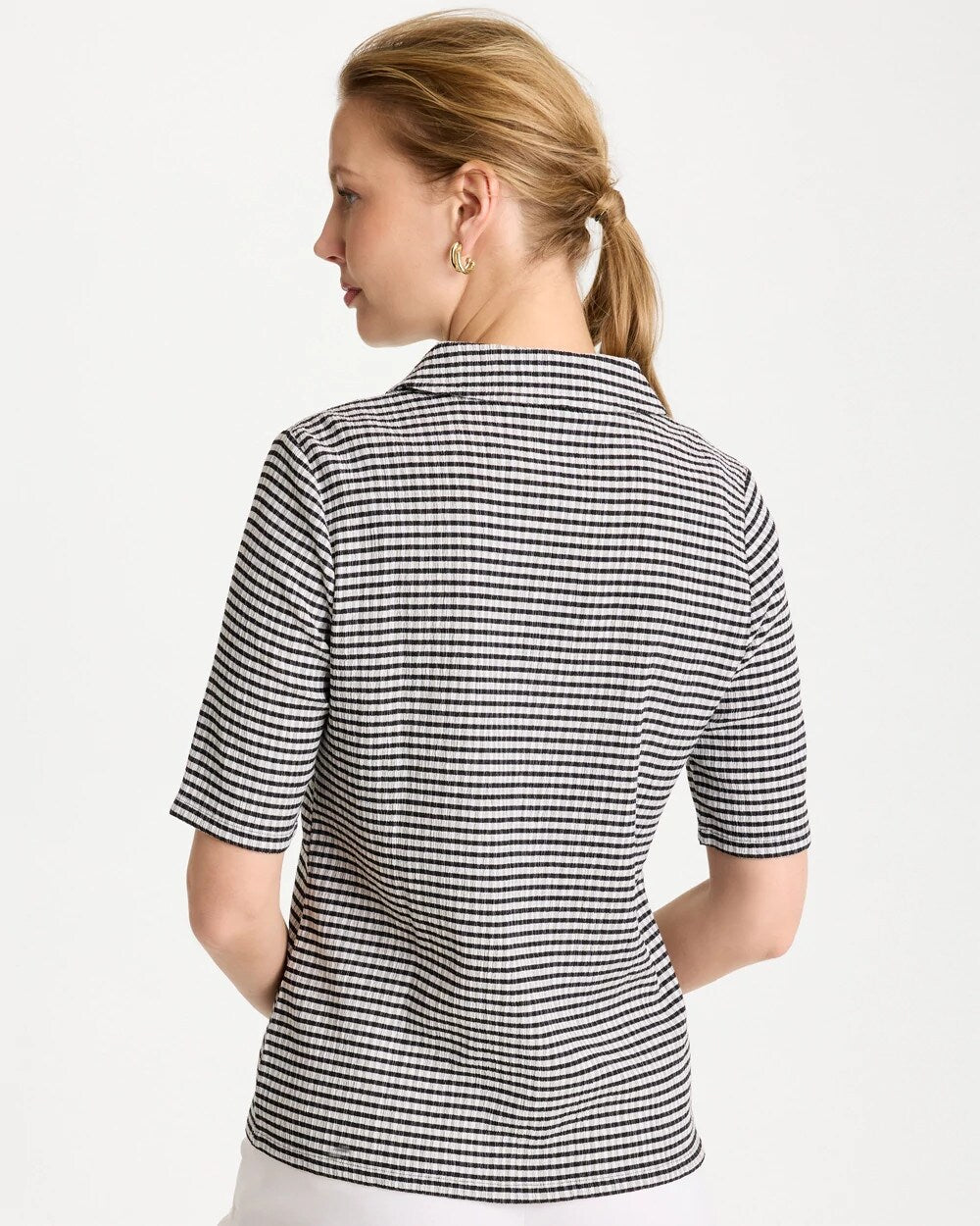 Chico's Online Black Gingham Textured Camp Tee