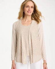 Chico's Discount Smokey Taupe Knit Sequin Cardigan