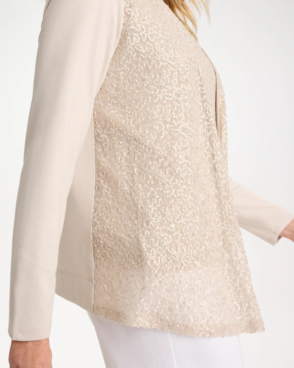 Chico's Discount Smokey Taupe Knit Sequin Cardigan