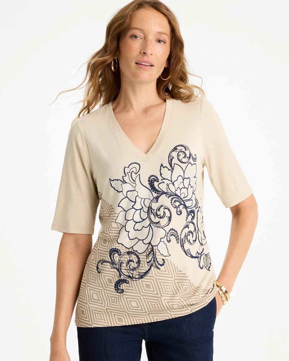 Chico's Outlet Topaz Smoke Knit Sequin Elbow Tee