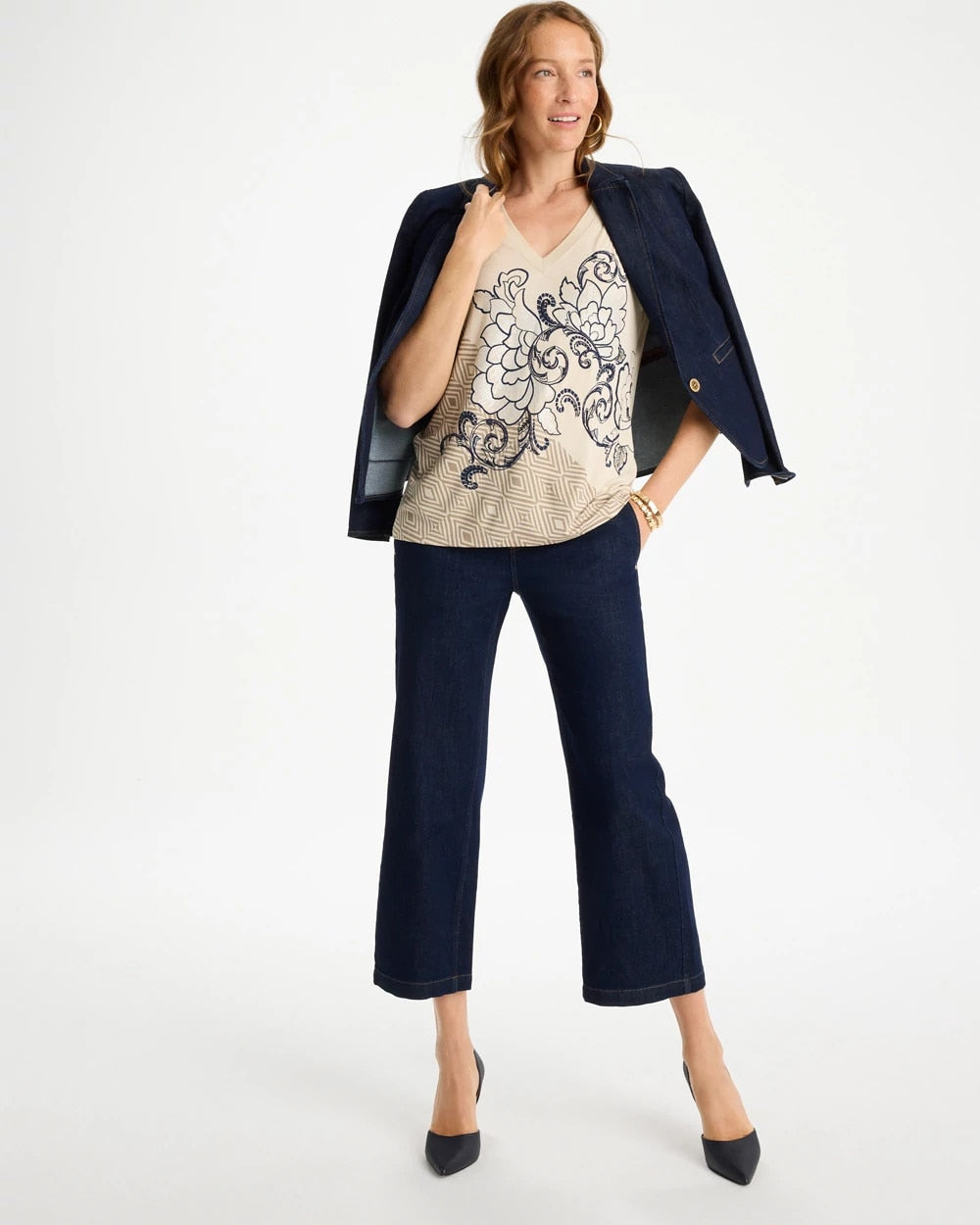 Chico's Outlet Topaz Smoke Knit Sequin Elbow Tee