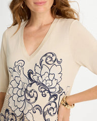 Chico's Outlet Topaz Smoke Knit Sequin Elbow Tee