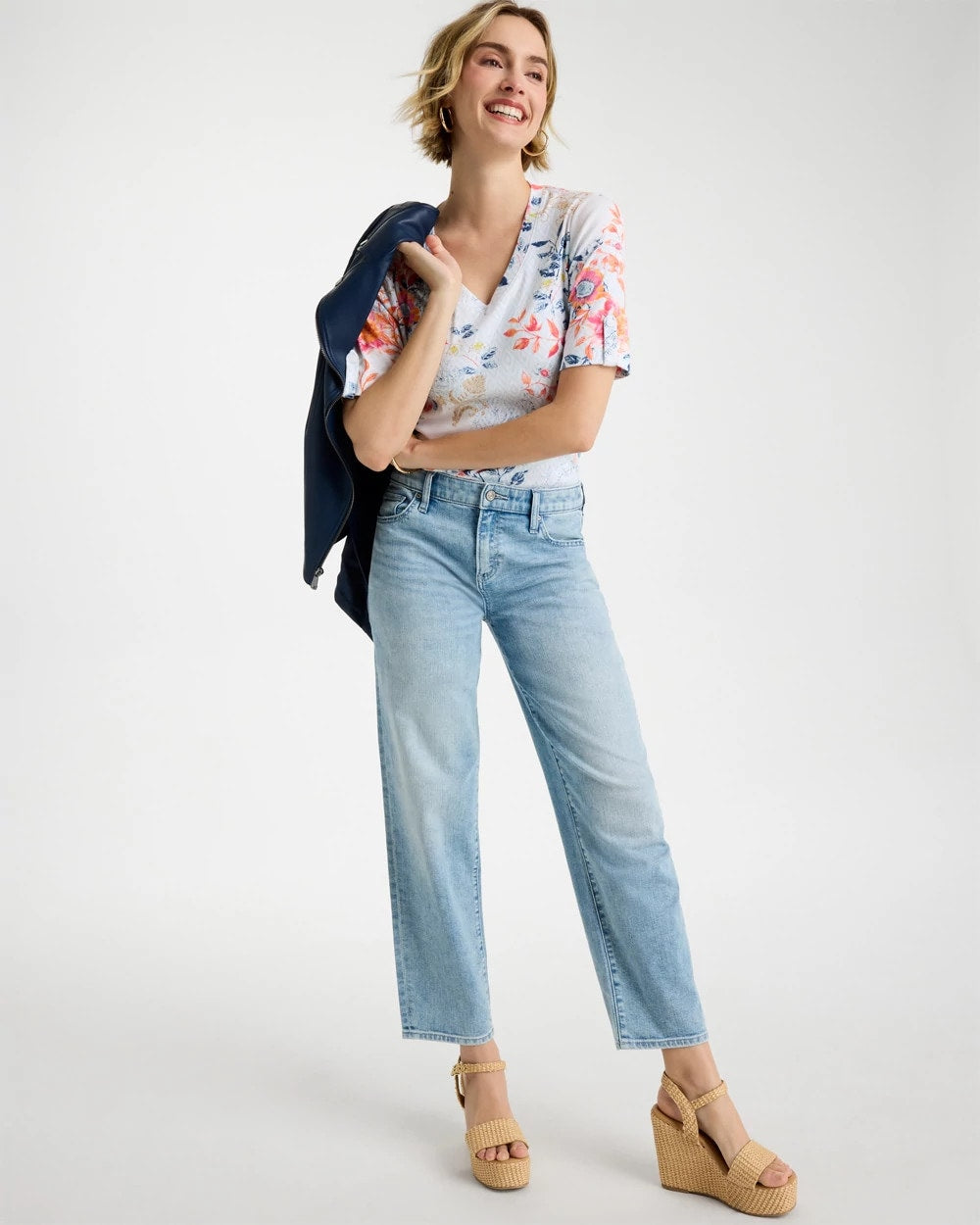 Chico's Online Calypso Coral Pima Floral Elbow Sleeve Tee