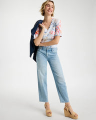 Chico's Online Calypso Coral Pima Floral Elbow Sleeve Tee