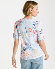 Chico's Online Calypso Coral Pima Floral Elbow Sleeve Tee