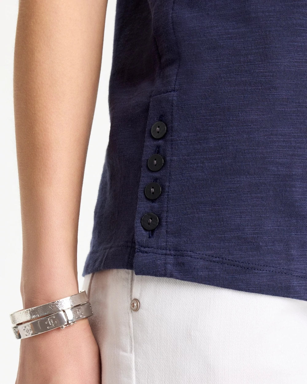 Chico's Discount Passport Blue Cotton Slub Crewneck Button Tee