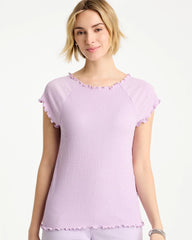 Chico's On Sale Orchid Mist Textured Knit Lettuce Raglan Tee