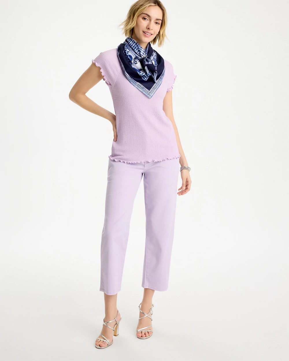 Chico's On Sale Orchid Mist Textured Knit Lettuce Raglan Tee