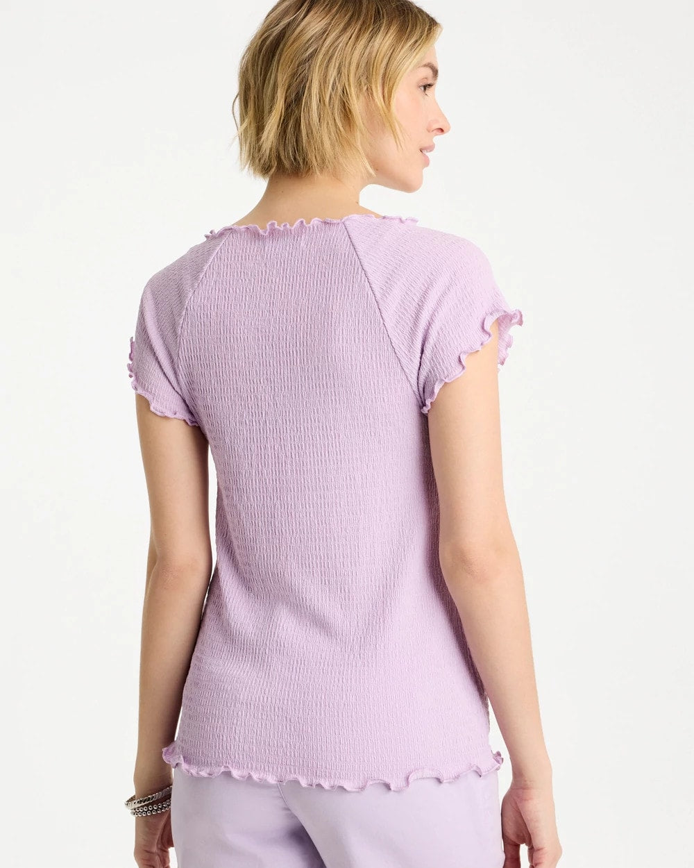 Chico's On Sale Orchid Mist Textured Knit Lettuce Raglan Tee