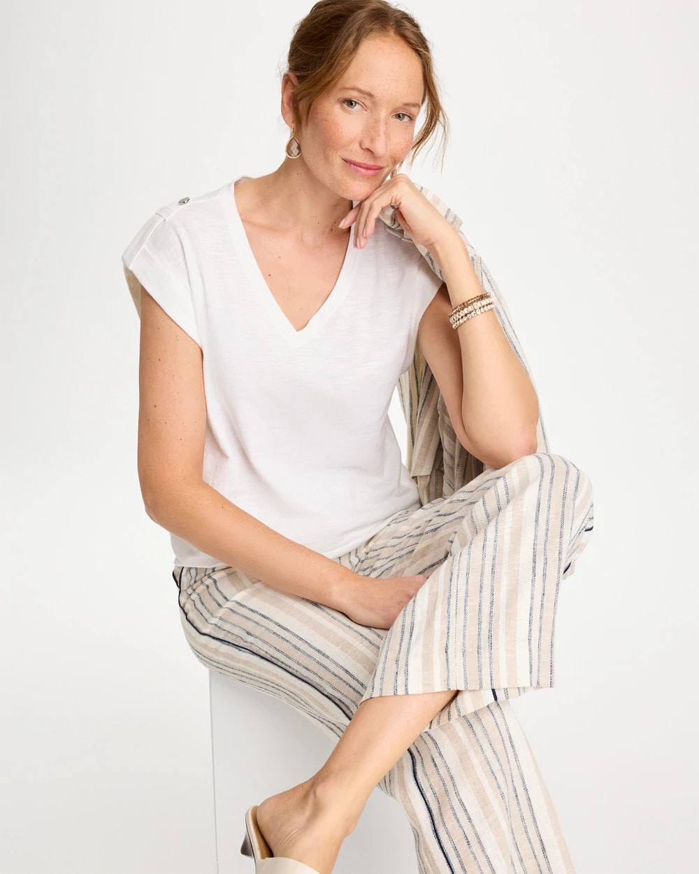 Chico's For Sale Alabaster Cotton Slub Epaulette Tee