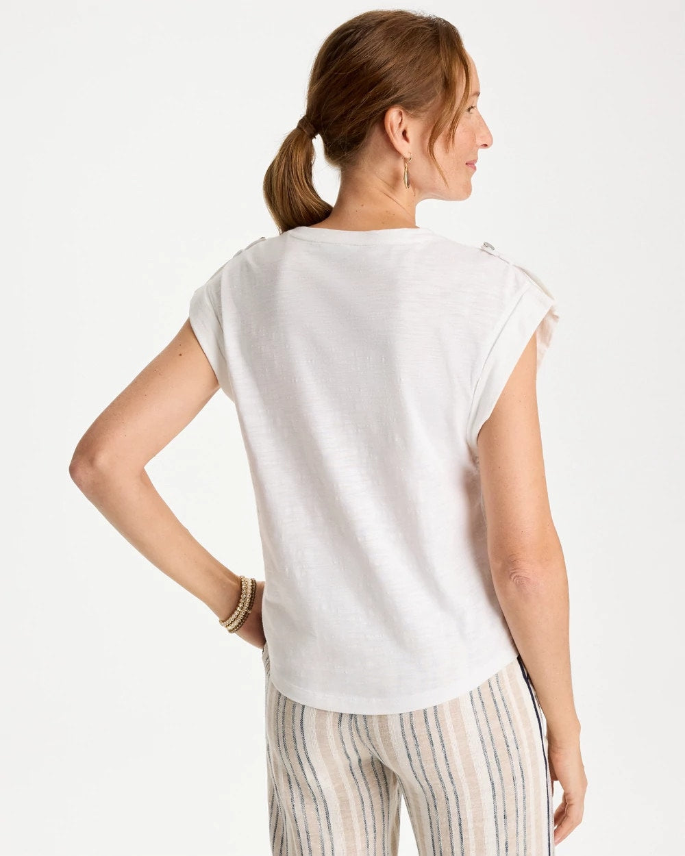 Chico's For Sale Alabaster Cotton Slub Epaulette Tee