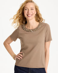 Chico's Discount Topaz Smoke Cotton Sequin Tee