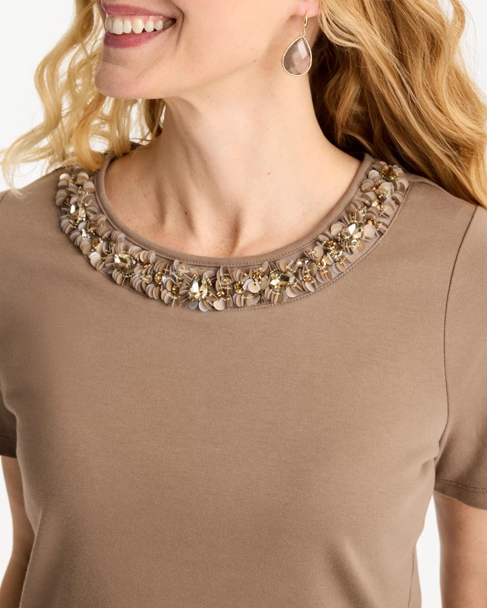 Chico's Discount Topaz Smoke Cotton Sequin Tee